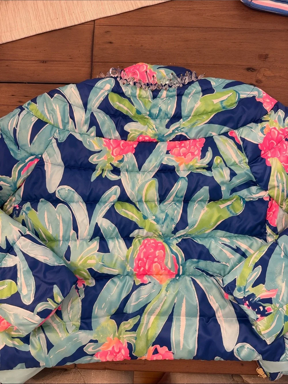 Lilly Pulitzer Puffer Down Jacket Carolena Ikat Blue Island Exotic size Small
